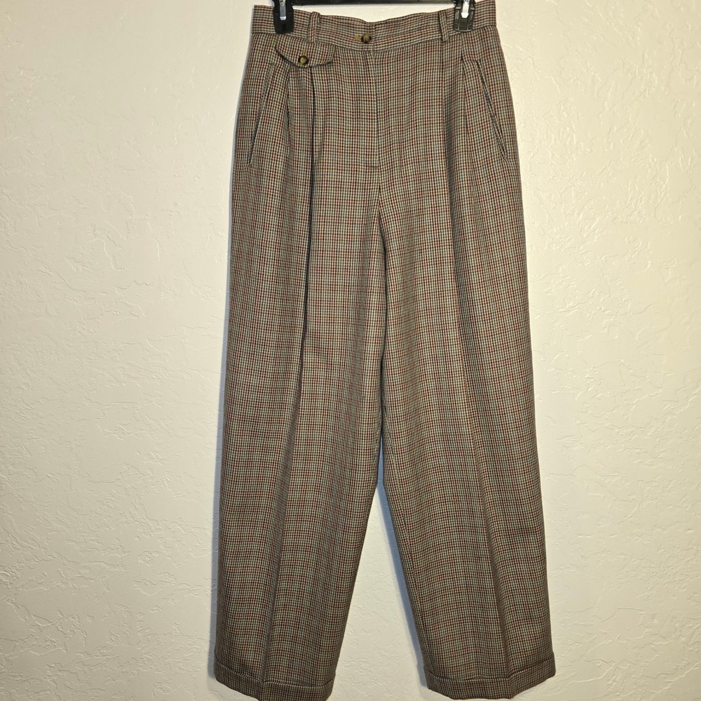 Liz Claiborne Collection Womens Pleated Wool Blend Houndstooth Pants Size 10